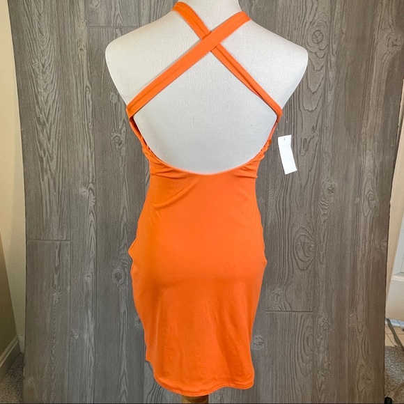Naked Wardrobe Halter Minidress in Orange Tangerine Peel Size XL NWT - Picture 3 of 7